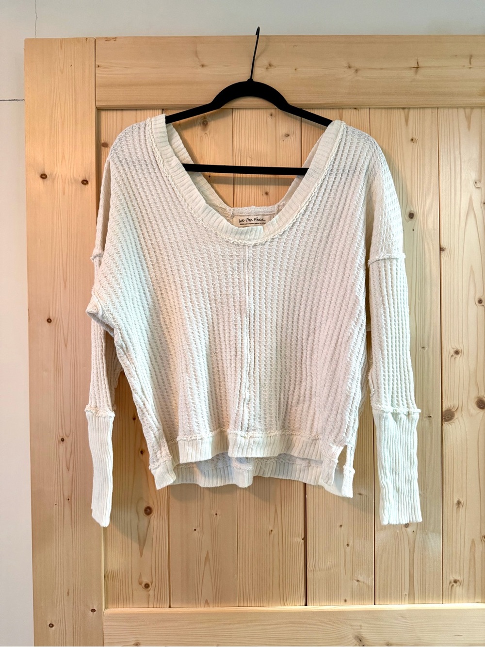 We The Free Cream V-Neck Waffle Knit Sweater